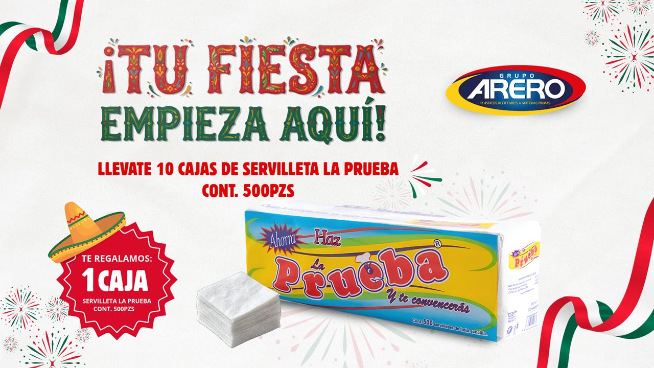 ¡Tu fiesta empieza aquí! Llévate 10 cajas de servilleta La Prueba de 500 piezas y te regalamos 1 caja